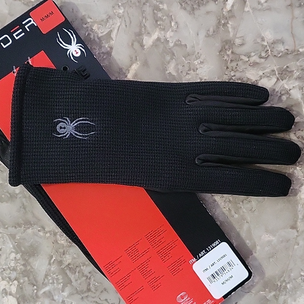 Spyder 100% Medium Black Leather Palm Gloves - Micro Brushed Lining